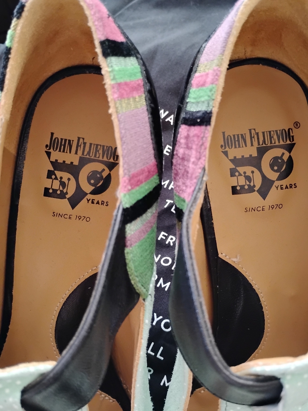 John Fluevog "Iliana-Attic" Women’s Multicolor Suede Pumps - Pink & Green Accent